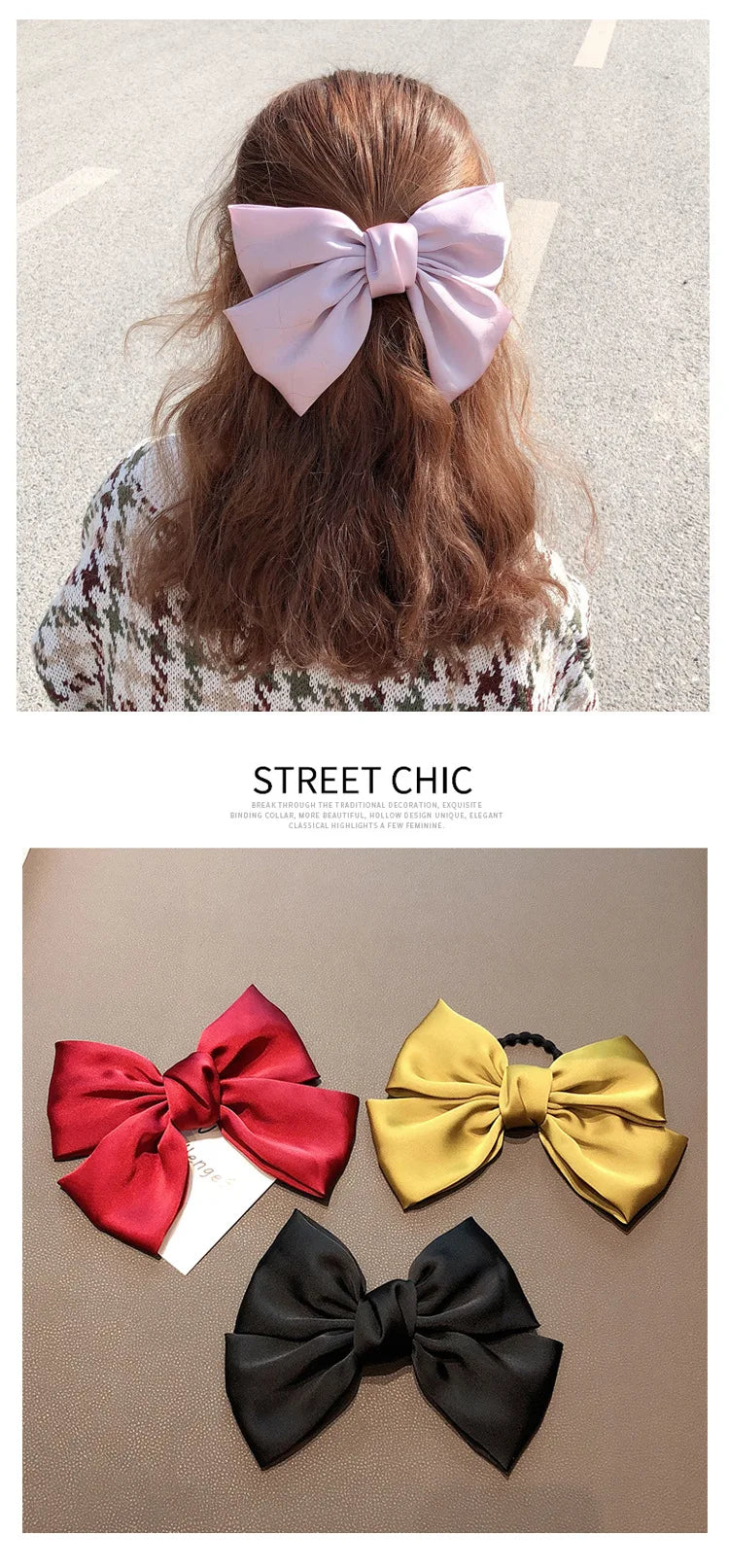 Grands nœuds de soie Bandes de cheveux élastiques Cravées grandes bandes de caoutchouc solides Chouchous Pinces à cheveux pour femmes Filles Barrettes Accessoires pour cheveux