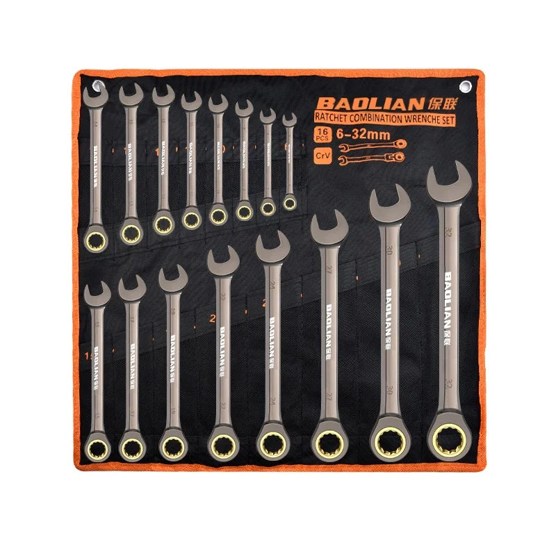 Open End Metric Combination Spanner Set Ratchet Wrench for Car Repair Hand Power Torque Tool with OEM Support CR-V Material Bags