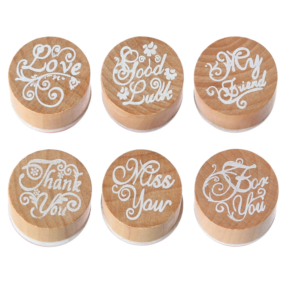 1PC Wooden Stamp Love/Thank You/For You Blessing Greeting Words Letter Stamp DIY Scrapbooking Cards Decor Handmade Wood Stamp