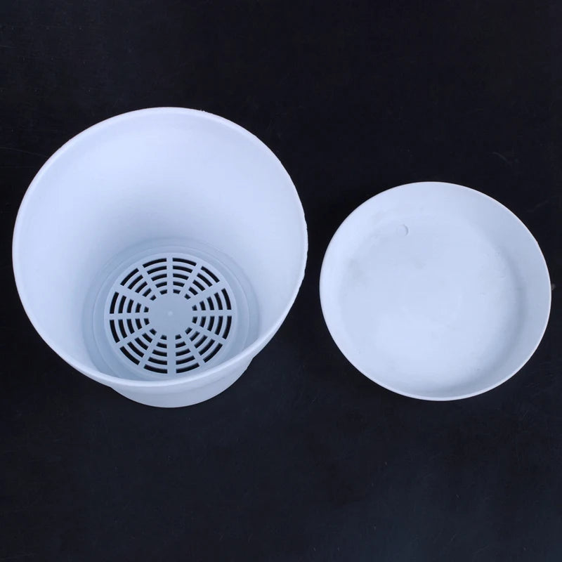 Plastic Plant Flower Pot Planter With Saucer Tray Round Gloss Home Garden Decor, White Upper Caliber -, 17cm / 6.69"