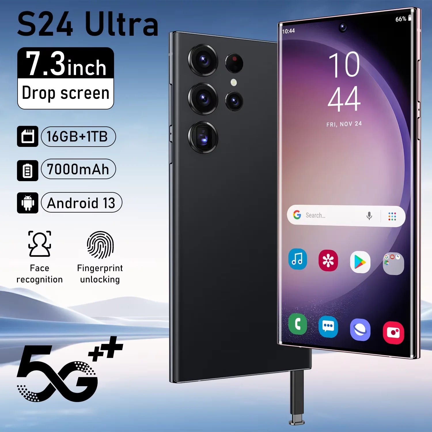 Hot Selling 5G Smartphone S24 Ultra Telephone 7.3 Inch Android Phones Unlocked 16G+1TB Cellphone Mobile Phones 4G 5G