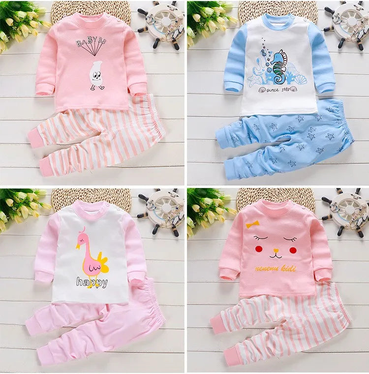 Fall Baby Unisex Clothes 2021 New Children Pure Cotton Underwear Set Printed Cartoon Baby Outfits Leisure Wear Infantil Suits