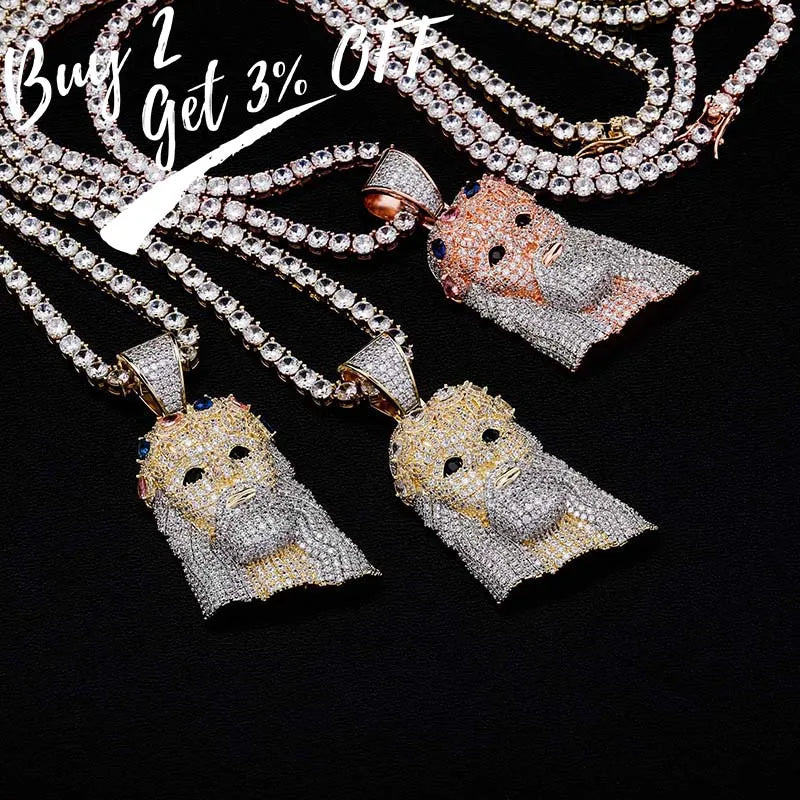 TOPGRILLZ Hip Hop Jesus Pendant Necklace High Quality Copper Gold Plated Iced Out Micro Pave Cubic Zirconia Punk Style Jewelry