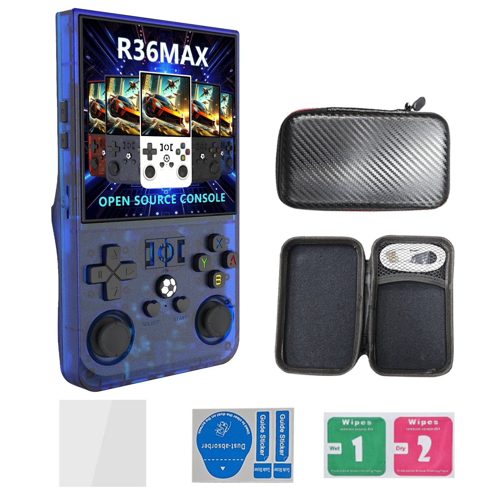 Newest R36MAX Handheld Retro Games Console 4 Inch HD Screen Portable Game Player Mini Arcade Machine with Protect Bag