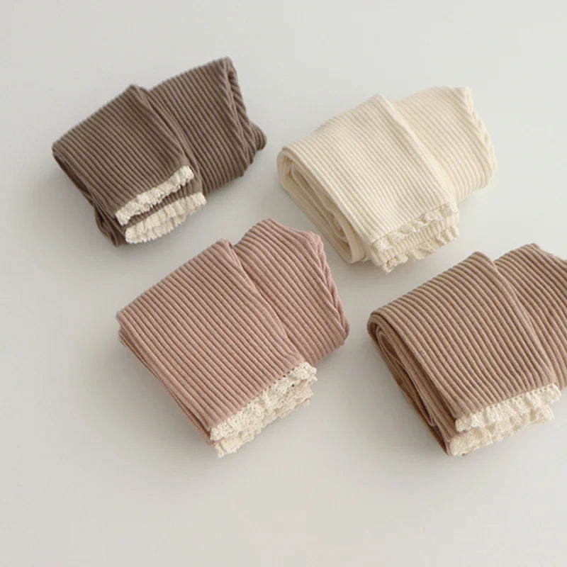 Milancel Skinny Lace Elastic Toddler Baby Girl Leggings With Lace Direcoted Basic Outwear Pants For 0-3Y