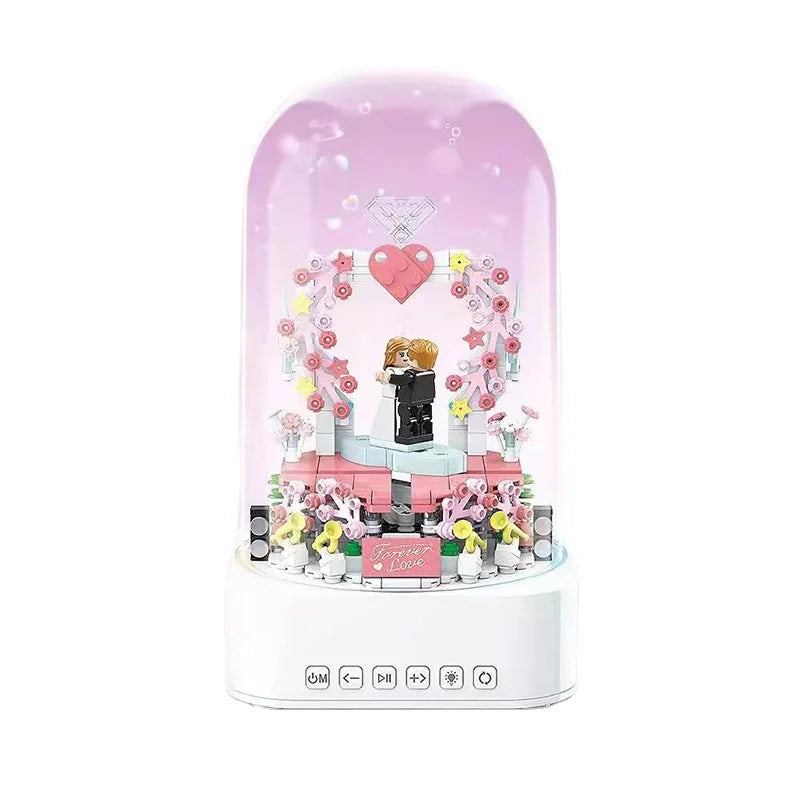 Sweet Wedding Bluetooth Music Box Building Blocks 100225 Full Crown Electric Light Assembled Children's Toy Gift Made of Plastic