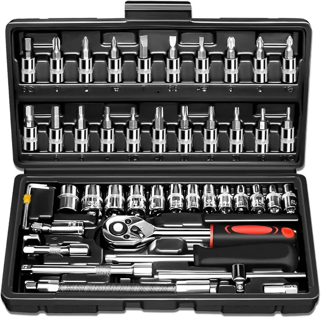 46 Pcs Socket Wrench Set Tools Hand Tools Professional Combination Socket Ratchet Wrench Set Car Tools Box Set Mechanics Wrench