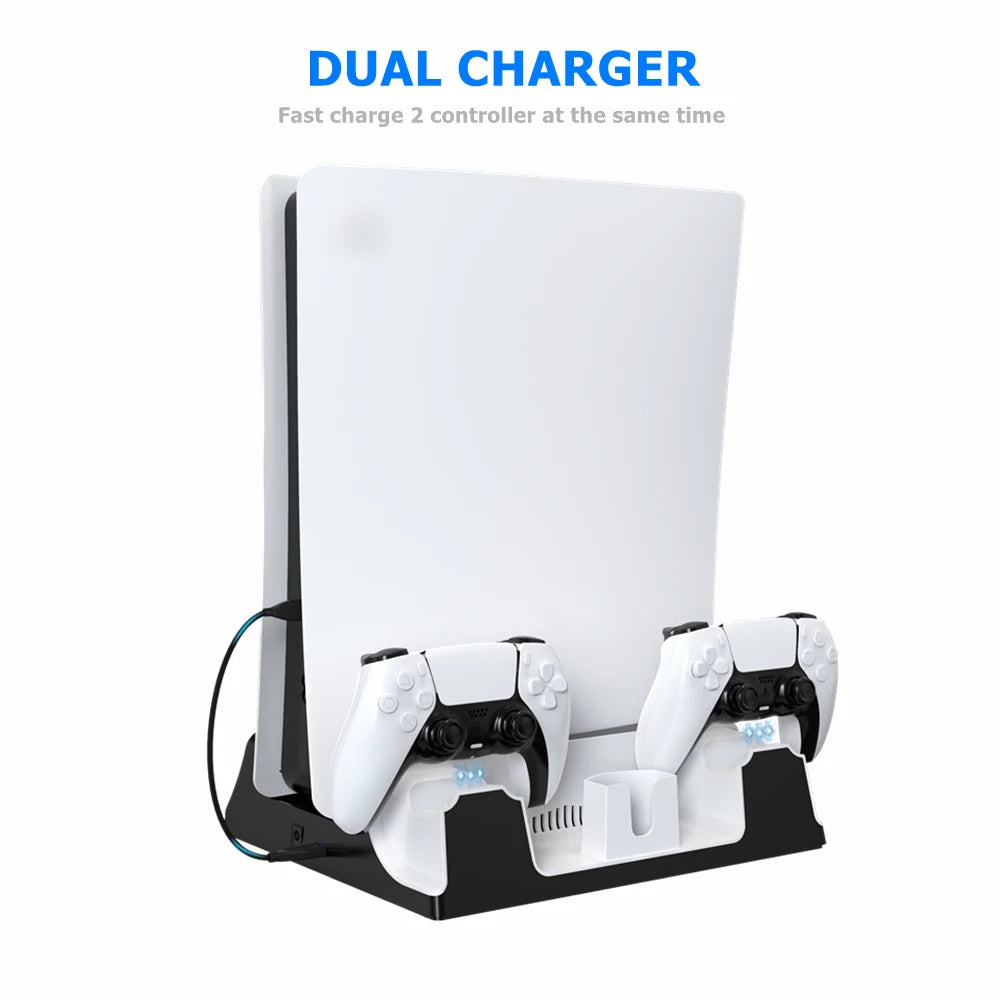Charging Stand with Cooling Fan for PS5/PS5 Digital Edition Console and Controller With 14 Game Cards Slots and Headset Stand