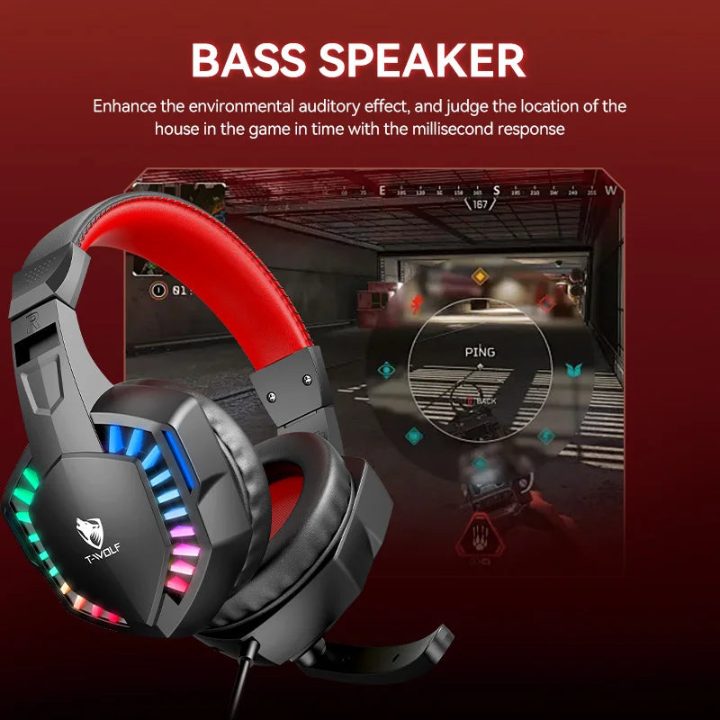 T-WOLF H120 Wired Gaming Headphones RGB Headset On-ear Headphones E-sport Professinal Headset for Gamer Desktop Pc