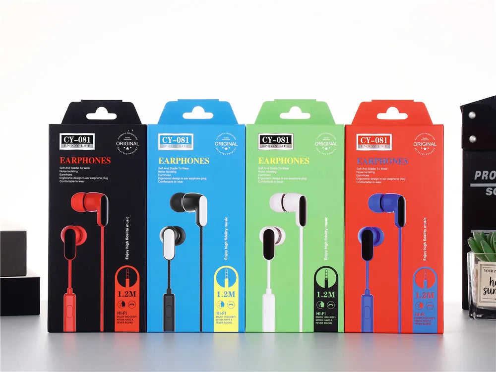 High Quality CY-081 Wired Earphone Stereo Universal Sports In-Ear Headphone with Mini Microphone 3.5mm Bass Music Headset
