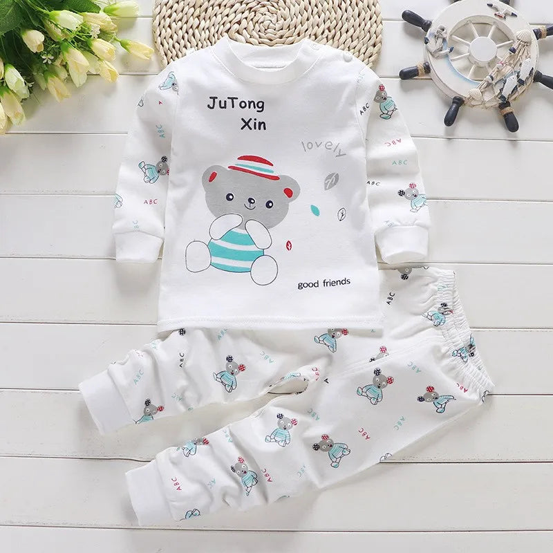 Fall Baby Unisex Clothes 2021 New Children Pure Cotton Underwear Set Printed Cartoon Baby Outfits Leisure Wear Infantil Suits