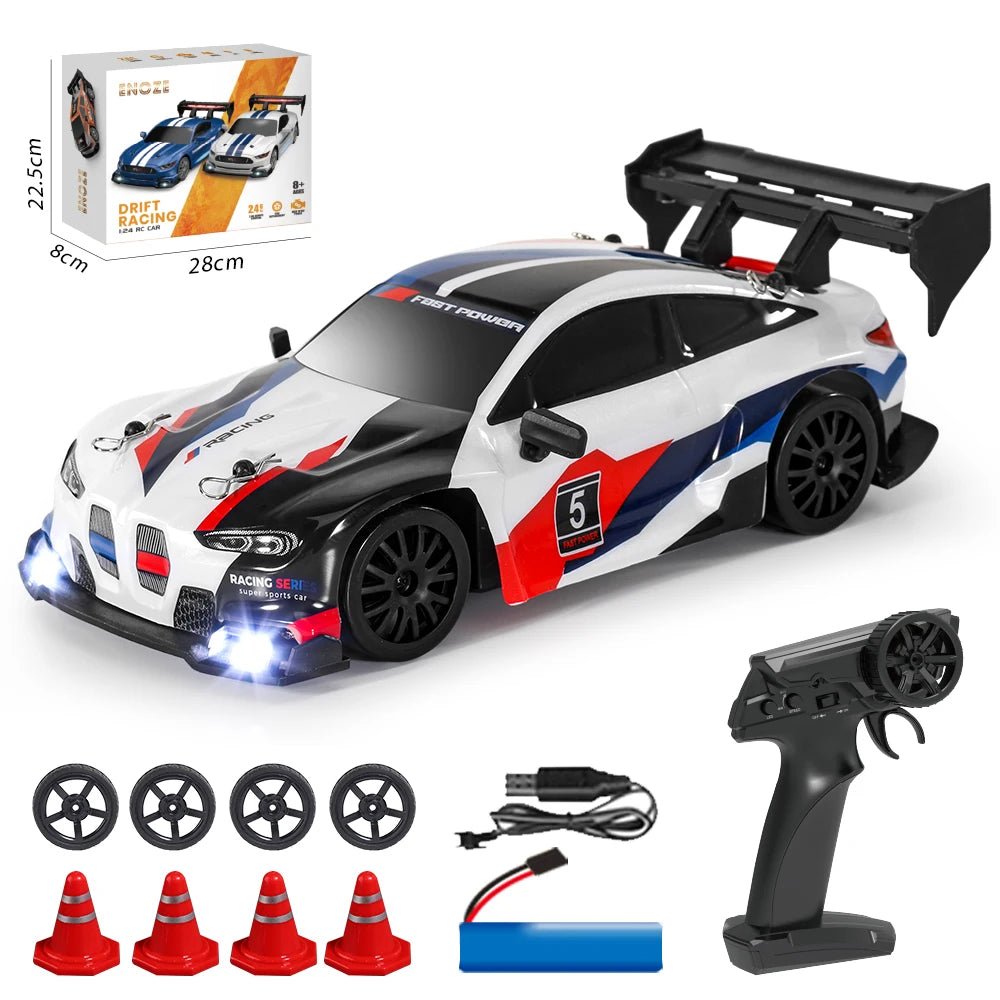 Semi-Proportional Control 1/24 Adjustable Light Drift Racing Metal Car Outdoor Toys with Battery Protection Charger