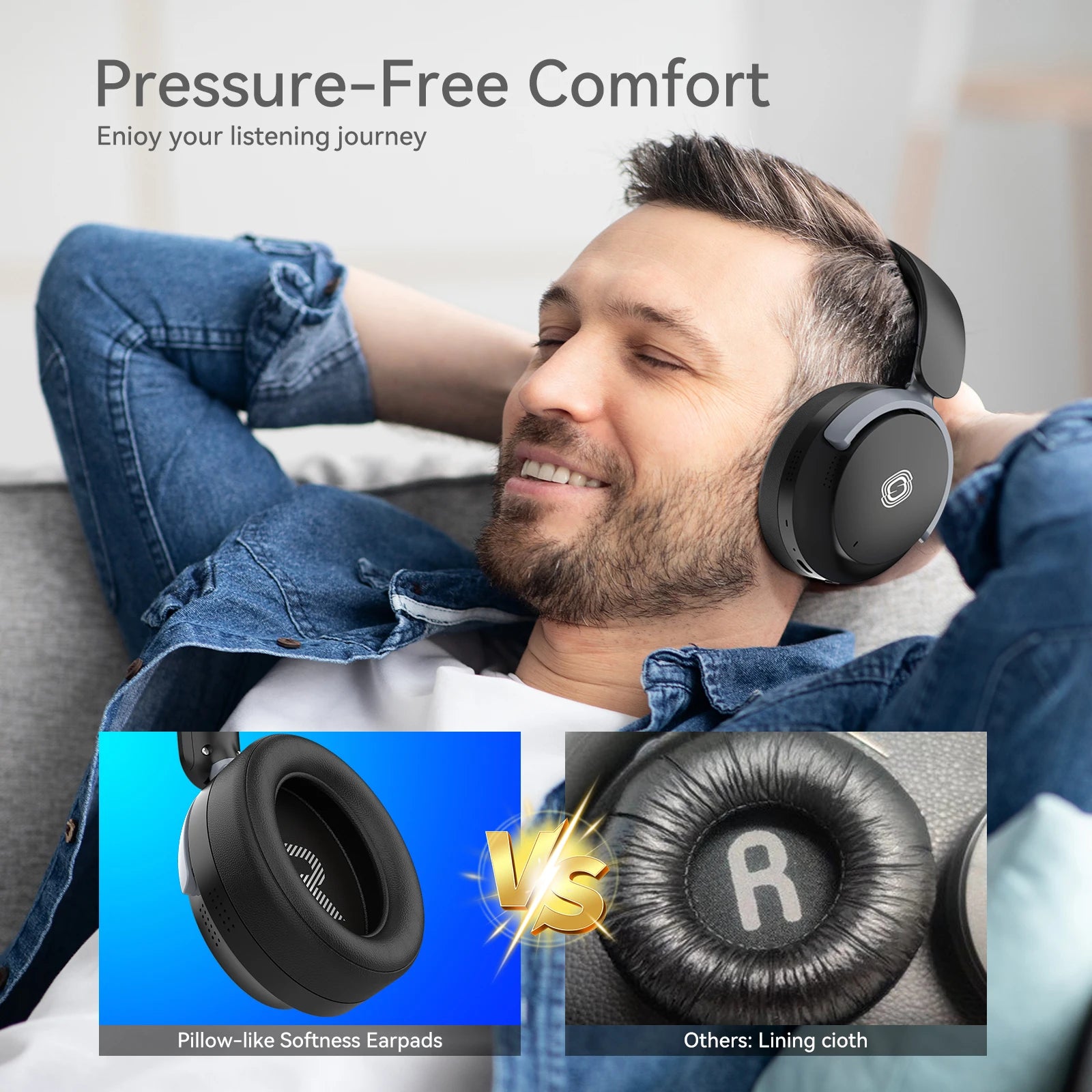 SADES Unbktom Foldable Hifi Stereo Anc Enc Noise Cancel Wireless Over Ear Headphones Bluetooth Headset With Adjustable Headband