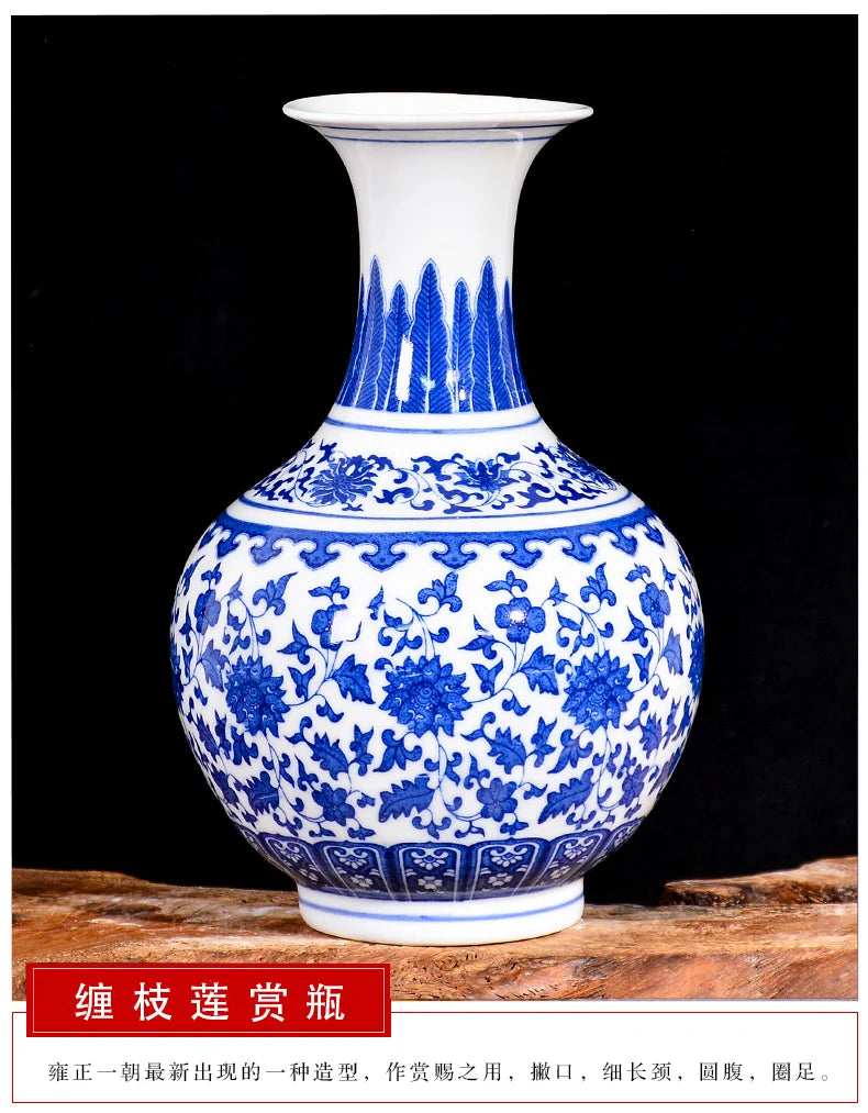 Blue and White Porcelain Vase Decoration living room flower arrangement antique decorative crafts Jingdezhen ceramics vases
