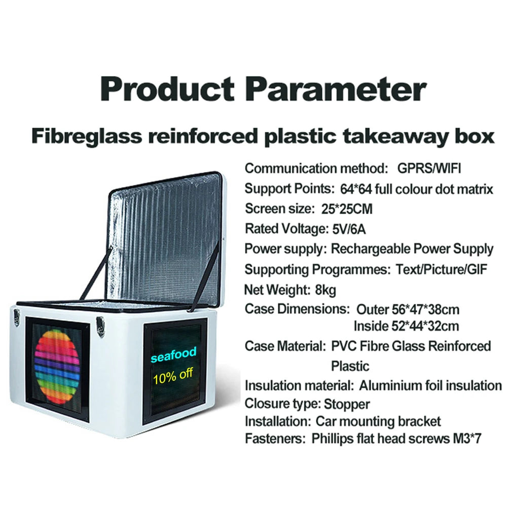 Wholesale Durable Bike Motorcycle Bicycle Cooler Box Pizza Thermal Food Delivery Box With Advertising Screen Outdoor Waterproof