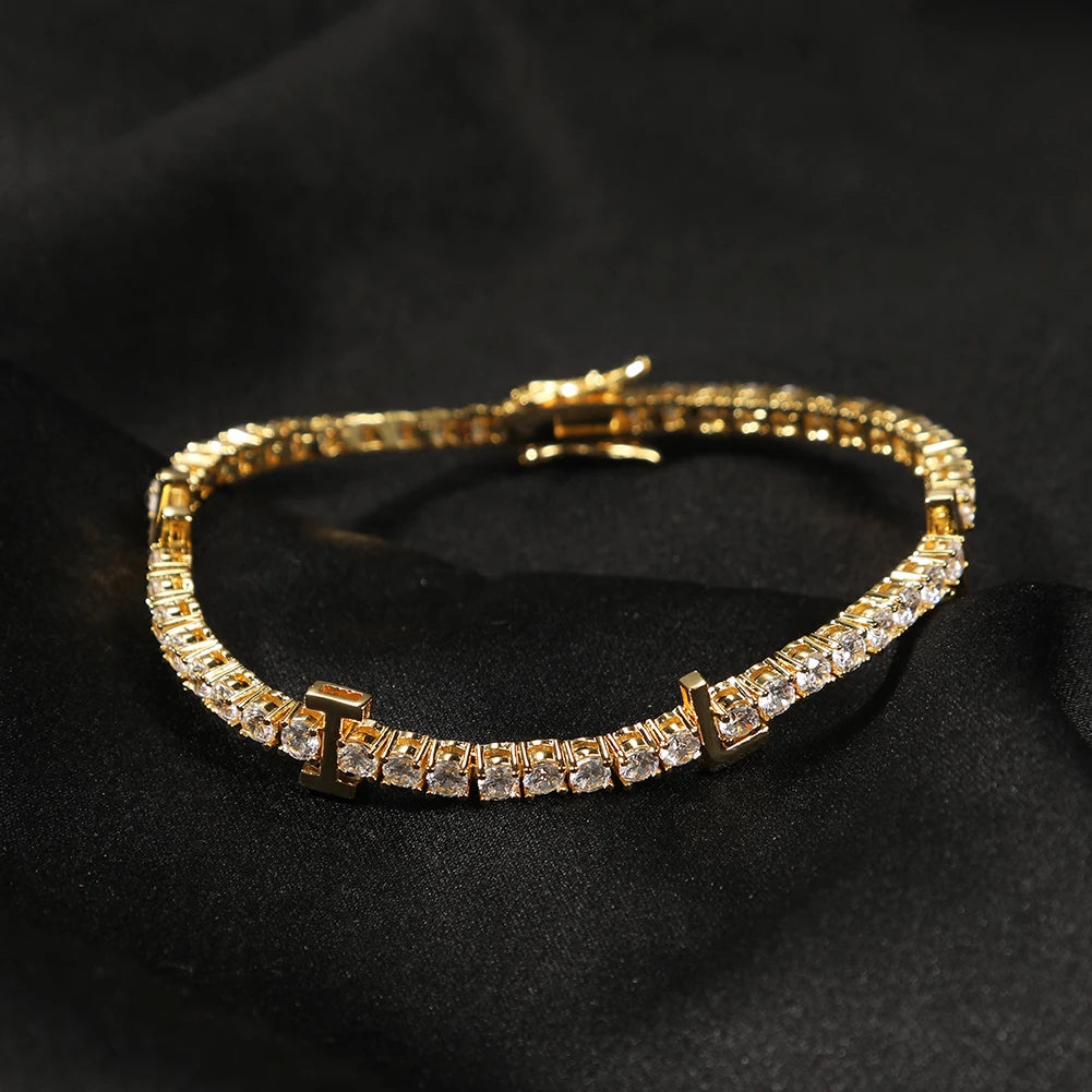 THE BLING KING Custom Name Bracelet For Women CZ 3mm Tennis Chain Iced Out Cubic Zircon 18K Gold Plated DIY Letters Jewelry Gift