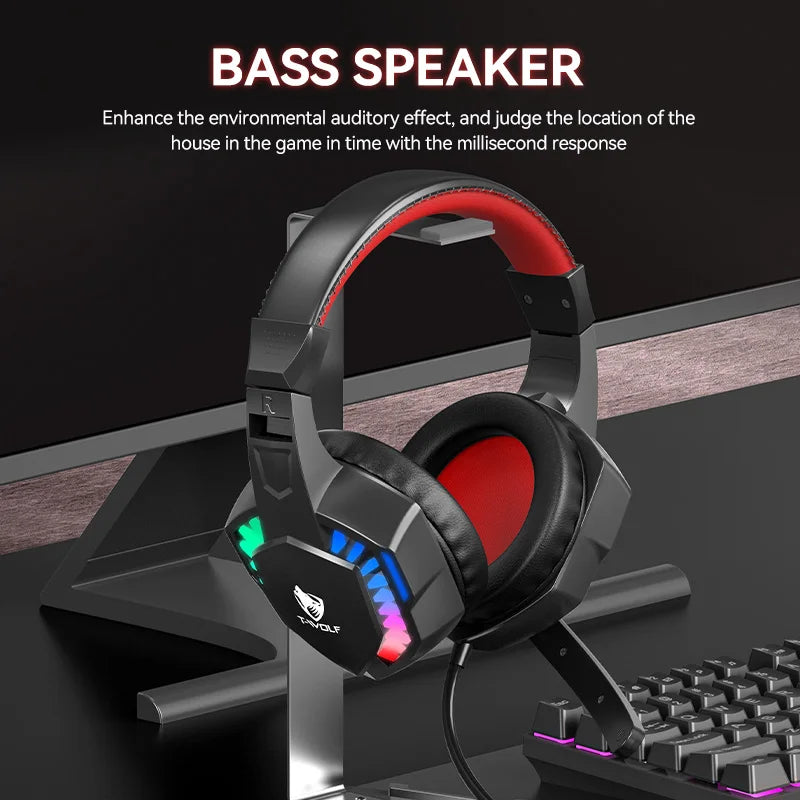 T-WOLF H120 Wired Gaming Headphones RGB Headset On-ear Headphones E-sport Professinal Headset for Gamer Desktop Pc
