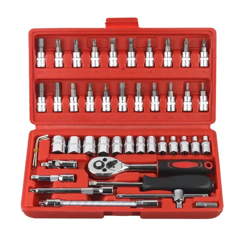 Multi-functional 46 Pcs Car Repair Tool Kit Set Wrench Kit Mechanical Repair Tools Set Socket Wrench Set Screwdriver Auto Tools