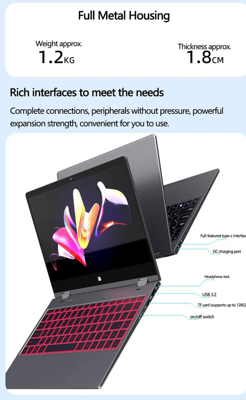14" Touch Screen N100 Touch Screen Student Laptop DDR4 8G16g 32g Ram Pc Portable Notebook Computer 360 Degree Foldable PC Tablet