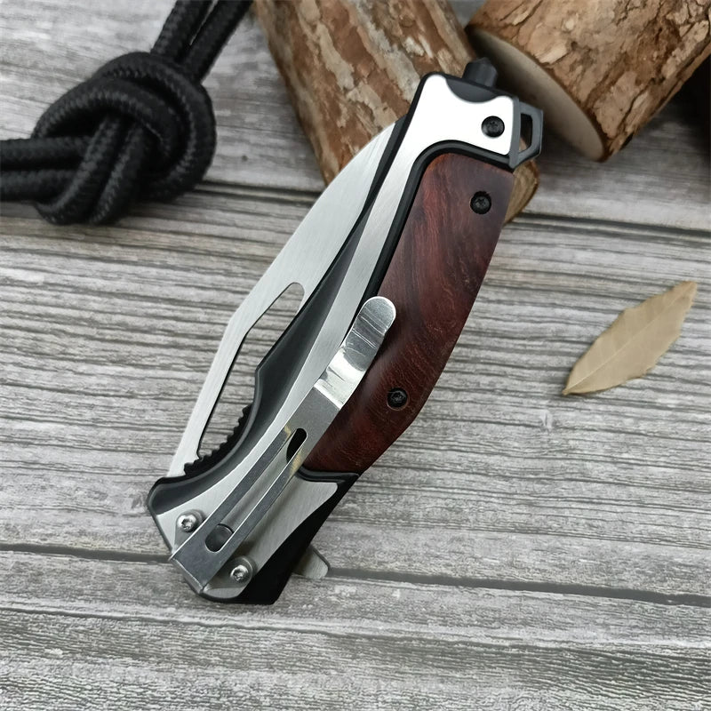 HUAAO DA130 High-quality Colored Wood Handle Tactical Pocket Knife Camping EDC Hunting Folding Knife Tools