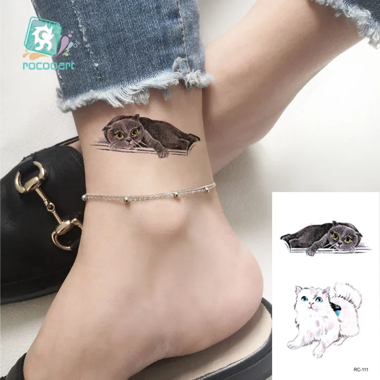 Waterproof 100 Different Cat Dog Deer Tattoo Designs for Women Men Body Art Colorful Black Fake Arm Hands Animal Tattoo Stickers