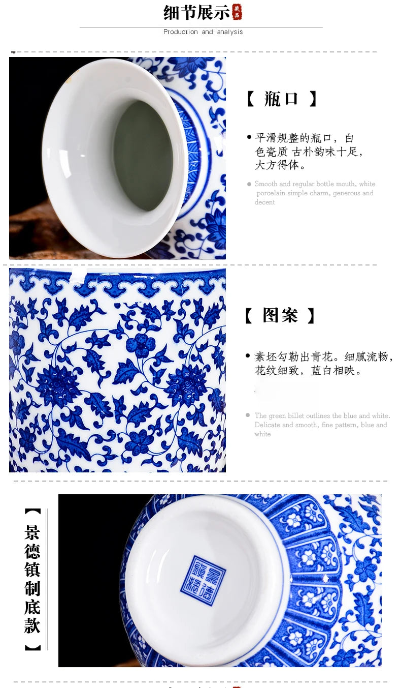 Blue and White Porcelain Vase Decoration living room flower arrangement antique decorative crafts Jingdezhen ceramics vases