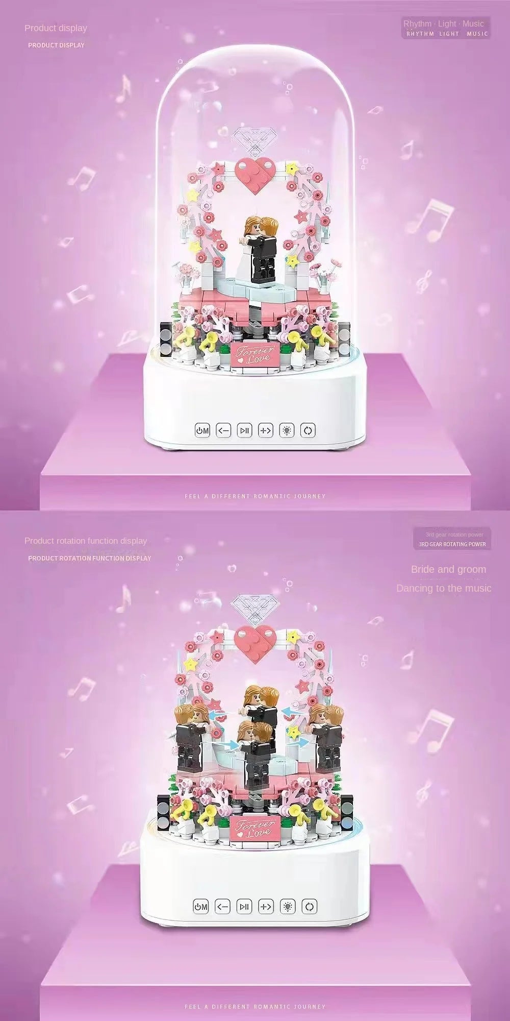 Sweet Wedding Bluetooth Music Box Building Blocks 100225 Full Crown Electric Light Assembled Children's Toy Gift Made of Plastic