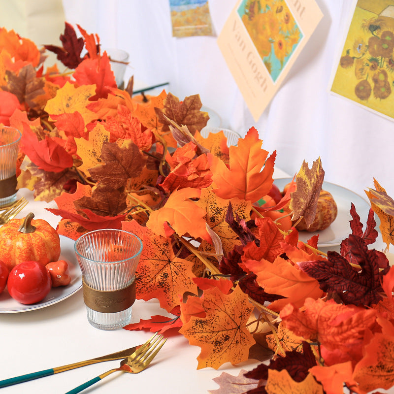 200cm Artificial Vines Red Autumn Maple Leaves Fake Garland For Home Christmas Halloween Thanksgiving Party Fireplace Fall Decor