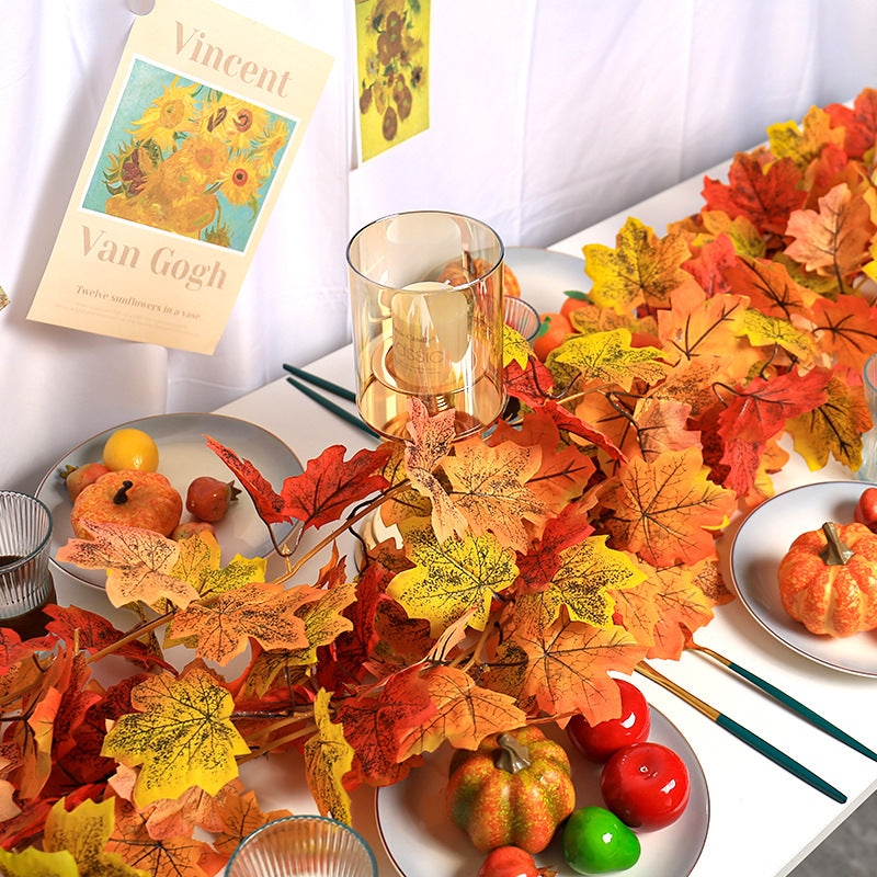 200cm Artificial Vines Red Autumn Maple Leaves Fake Garland For Home Christmas Halloween Thanksgiving Party Fireplace Fall Decor