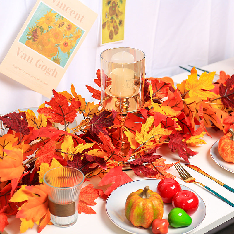 200cm Artificial Vines Red Autumn Maple Leaves Fake Garland For Home Christmas Halloween Thanksgiving Party Fireplace Fall Decor