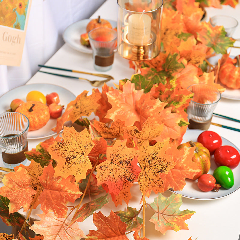 200cm Artificial Vines Red Autumn Maple Leaves Fake Garland For Home Christmas Halloween Thanksgiving Party Fireplace Fall Decor