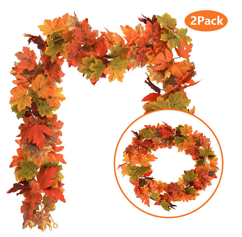200cm Artificial Vines Red Autumn Maple Leaves Fake Garland For Home Christmas Halloween Thanksgiving Party Fireplace Fall Decor