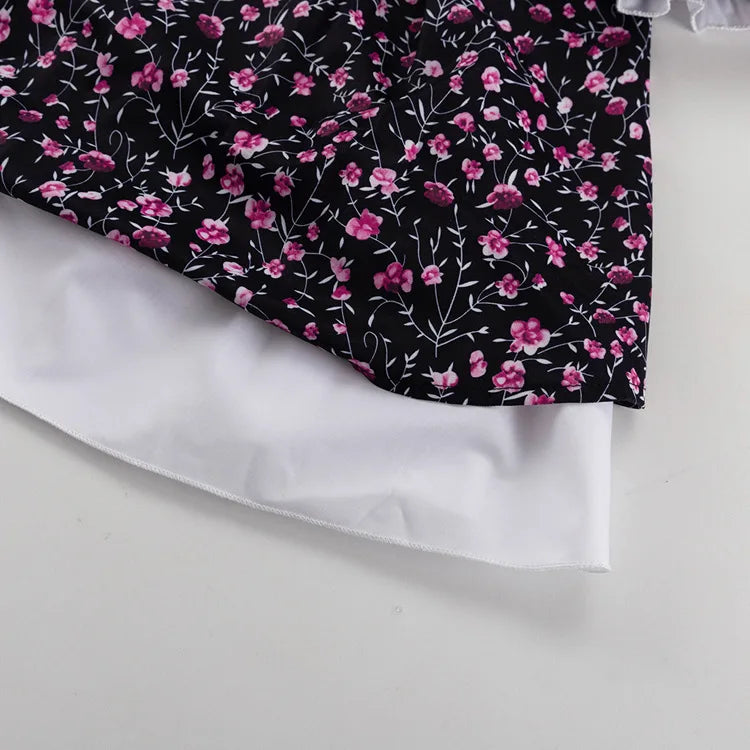 Tossy Ruffled Fashion Printed Mini Dress For Women V-Neck Patchwork Contrast Slim Long Sleeve Party Dress Female Bodycon Dress