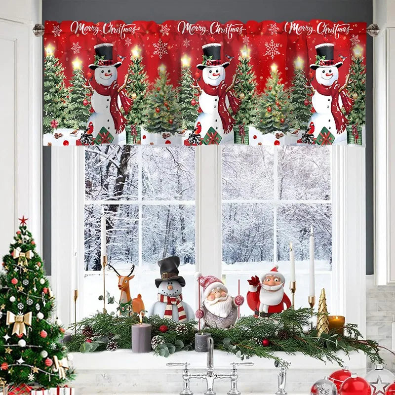 Christmas Short Curtains Valances Windows Treatments for Kitchen Bathroom Christmas Decorations for Home 2025 Xmas Ornaments