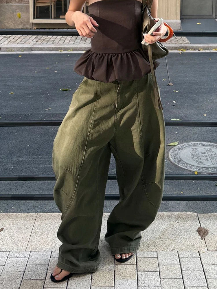 DEAT Fashion Splicing Silhouette Curved Jeans Women's High Waist Loose Wide Leg Denim Pants Autumn New 7A1005