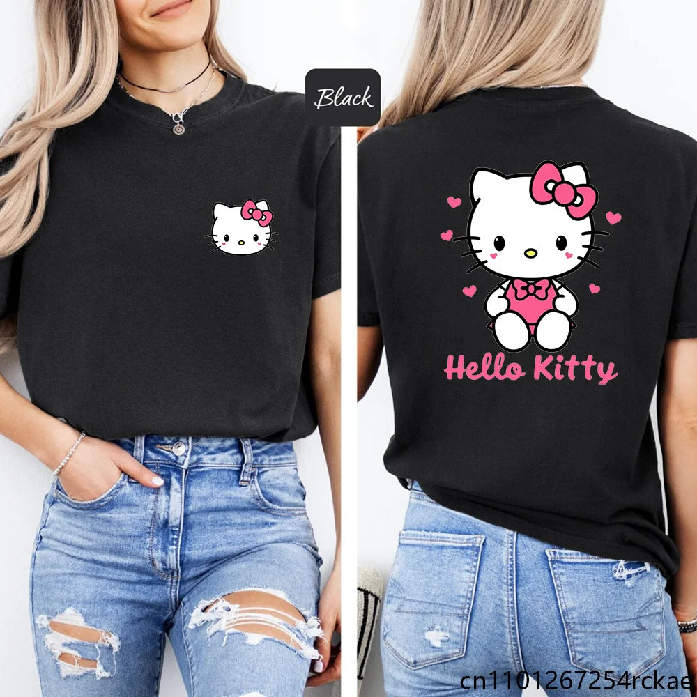 New Women's Cute Hello Kitty Printed T-shirt Kawaii Hello Kitty Pattern Shirt Personalized Women's Tops