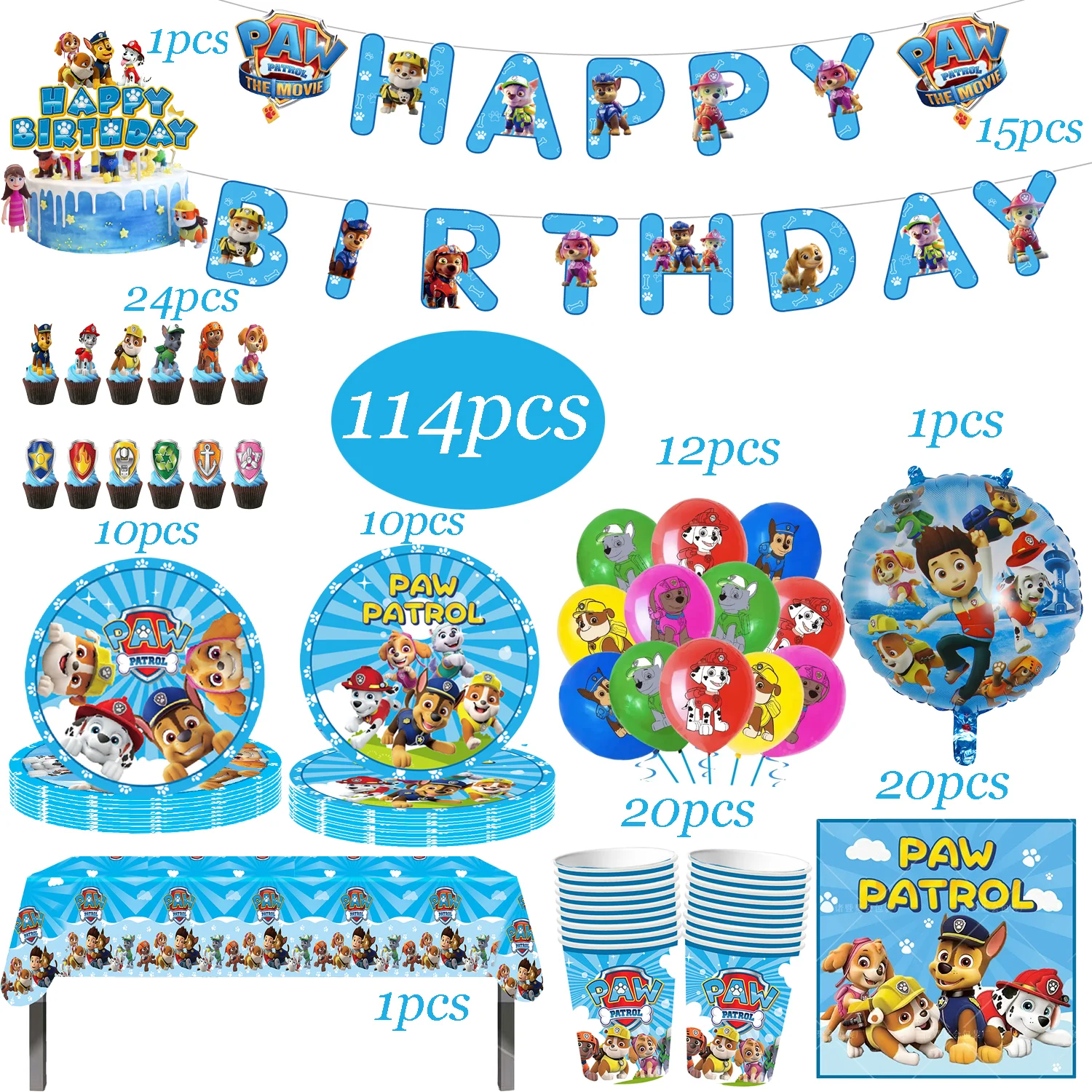 Paw Patrol Birthday Decoration Dogs Skye Disposable Set Tableware Plate Cup Tablecloth Skye Baby Shower Kids Girls Party Supplie