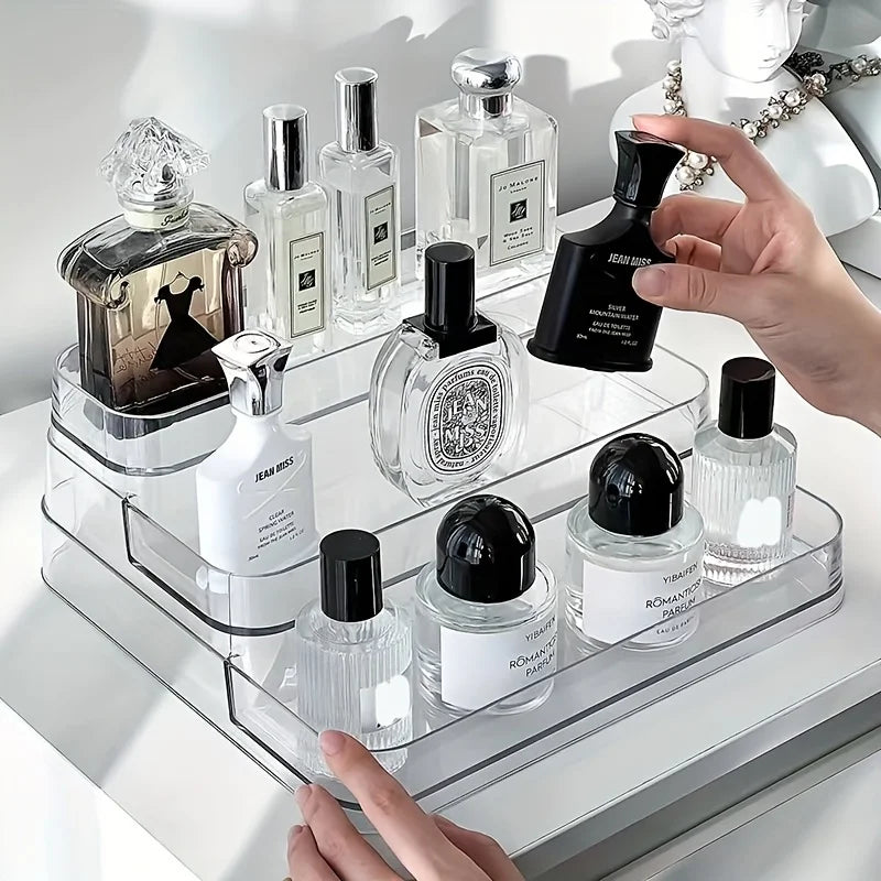 Perfume storage box-Cosmetic storage box, sturdy transparent rack, suitable for kitchen and bathroom countertop cabinet storage