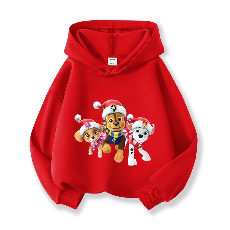 Paw Patrols Christmas Baby Hoodies Cute Anime Print Long Sleeved Child Red Top Pullover Casual Sweatshirt Kids Clothes Xmas Gift