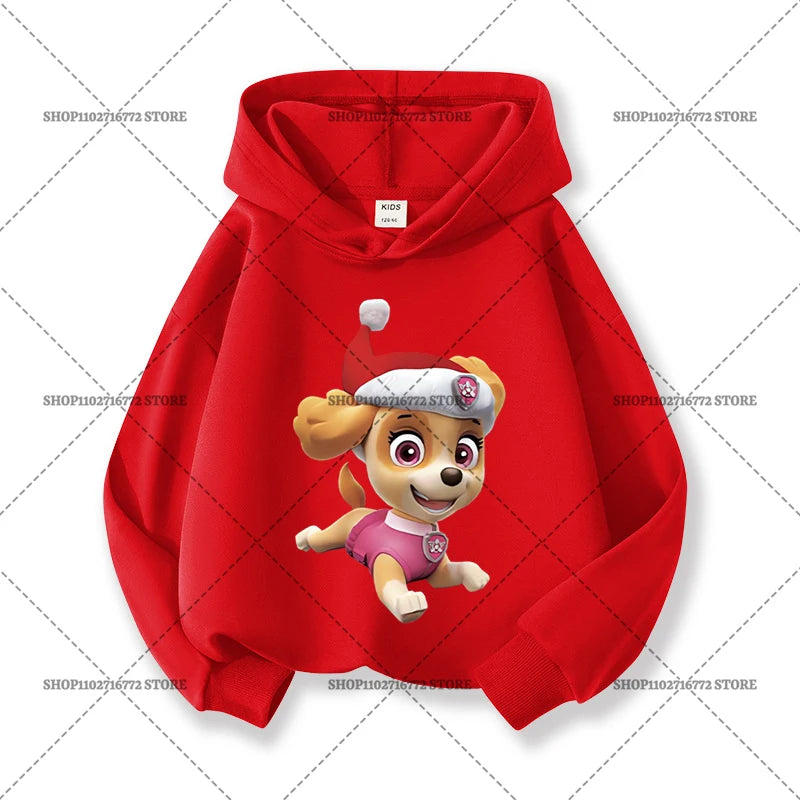 Paw Patrols Christmas Baby Hoodies Cute Anime Print Long Sleeved Child Red Top Pullover Casual Sweatshirt Kids Clothes Xmas Gift