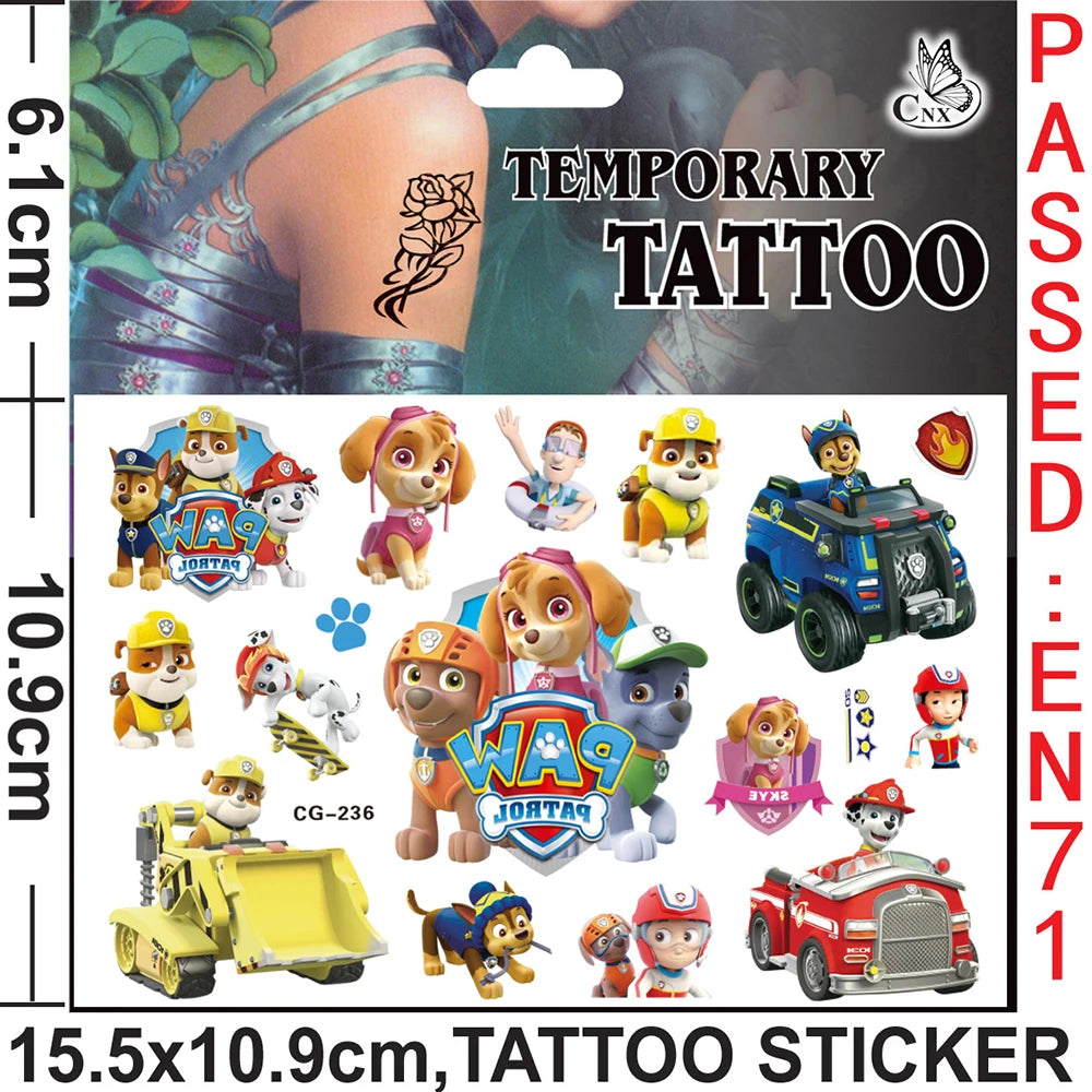 PAW Patrol Tattoo Cartoon Stickers For Kids Arm Face Glowing Body Art Waterproof Fake Temporary Cute Tattoos Children Toys Gifts