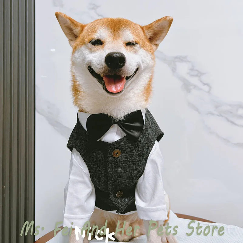 Shiba Inu Dog Tuxedo Suit - Adjustable Bow Tie Wedding Costume, Formal Pet Attire for Puppy Prince Party, Dogs Clothes，Pet Set