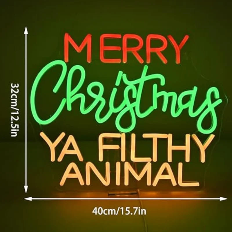 Merry Grinchmas Neon Sign Christmas Wall Decor Ya Filthy Animal Neon Light for Home Party Christmas Party Decor Grinch Ornament