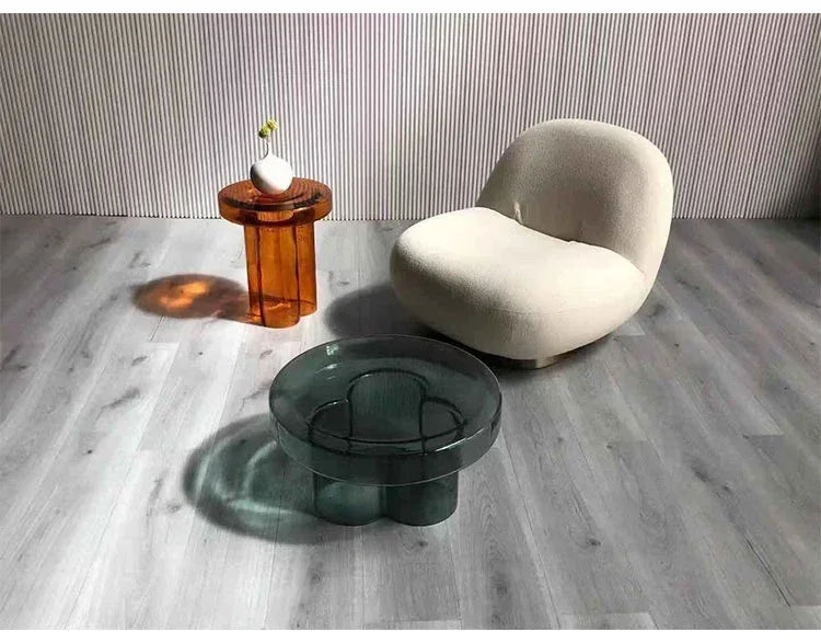 Verre Transparent café moderne rond chevet nordique pétale côté salon meubles créatifs Table ronde