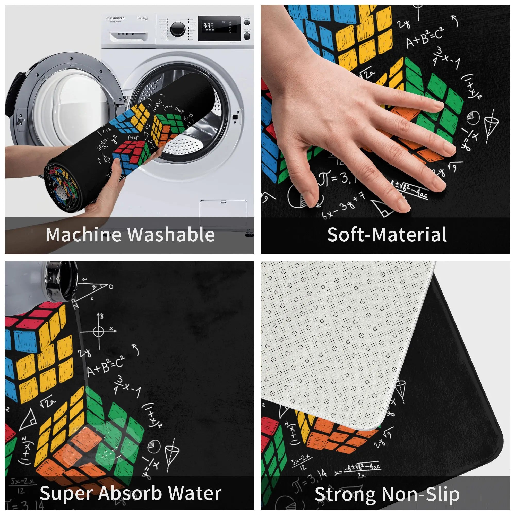 Math Rubiks Cube Floor Door Kitchen Bath Mat Anti-Slip Indoor Geek Teacher Gift Doormat Toilet Entrance Carpet Rug