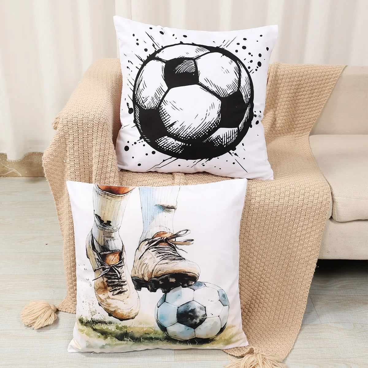45x45cm Soccer Ball Football Sports Watercolor Pillowcase Printing Polyester Cushion Cover Decor Pillow Case Cover Home Decor