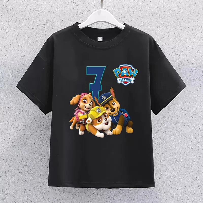 PAW Patrol Children Short Sleeve T-shirt Cartoon Birthday Digital Print Pullover Boys Girls Summer Casual Breathable Tops Gifts