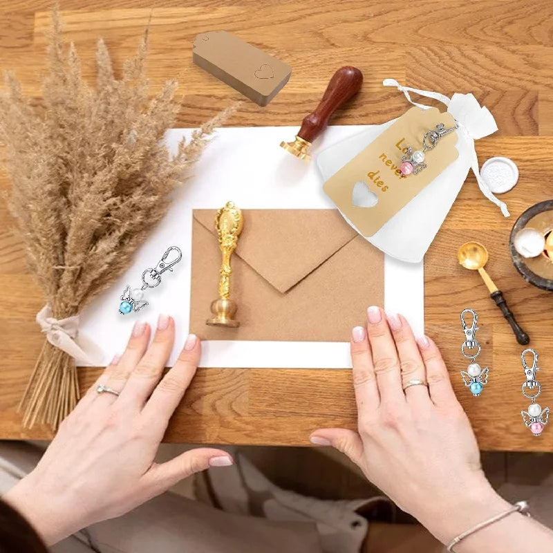 24Set Angel Pendants, Keychain with Organza Pouch and Kraft Paper Pendant for Wedding,Party,Christmas,Thank You Gift,Christening