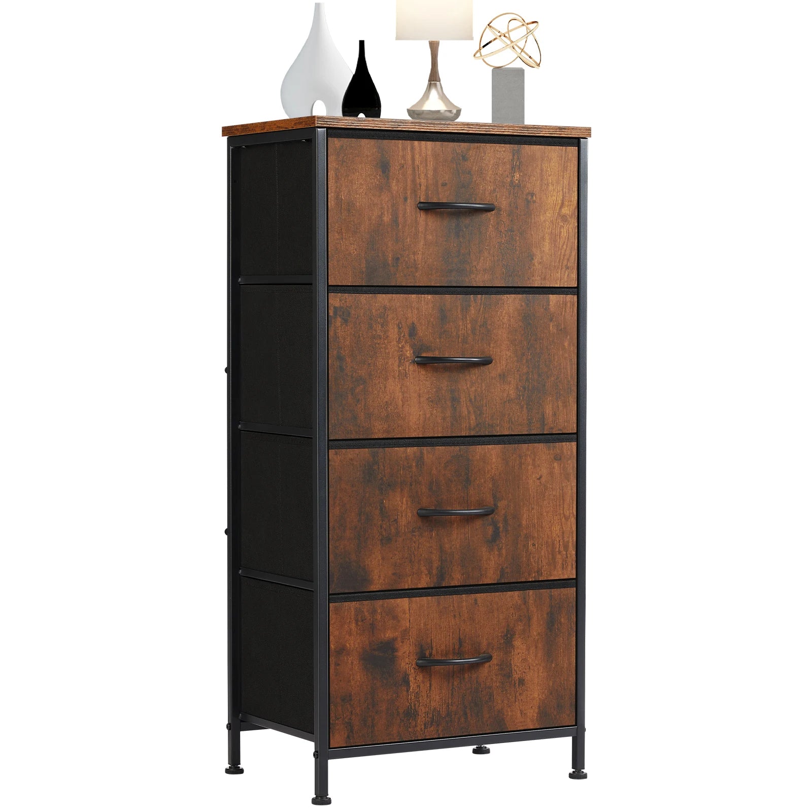 JIAN-Armoire de Rangement pour Vêtements, Commode pour Chambre à Coucher, 4 Tiroirs de Proximité en Tissu, Armoire à Cadre en Acier