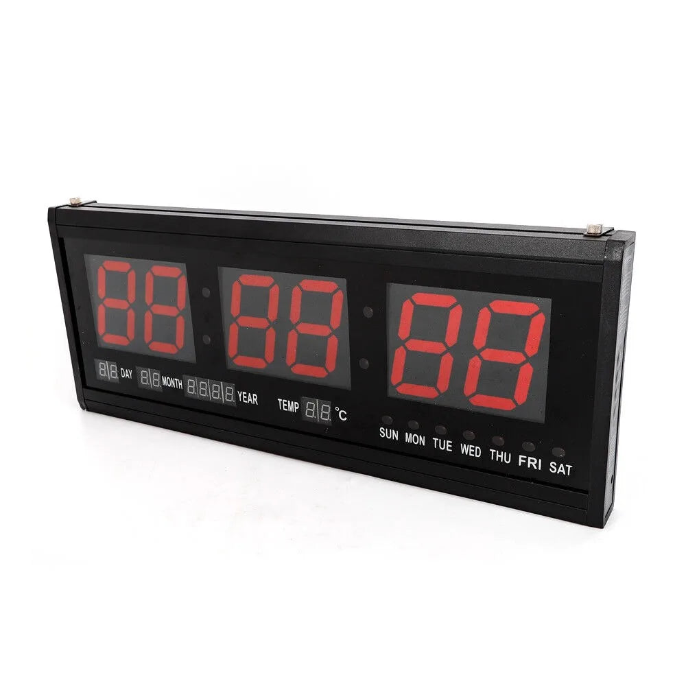 LED Digital Wall Clock 12/24h Time Date Temp Week Display Luminous Auto Wall-Mounted Clock Large Silent Tabletop Clock 48*19*3cm